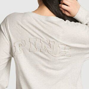 PINK Campus Cotton Long-Sleeve Shimmer T - Shirt- NWT